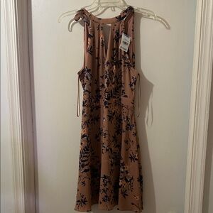 Floral Sleeveless Tan Dress